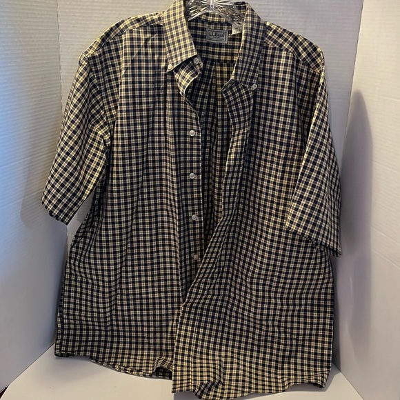 L.L.Bean yellow and blue large button up shirt - Picture 1 of 5